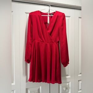 Express Vibrant Red V-Neck Dress